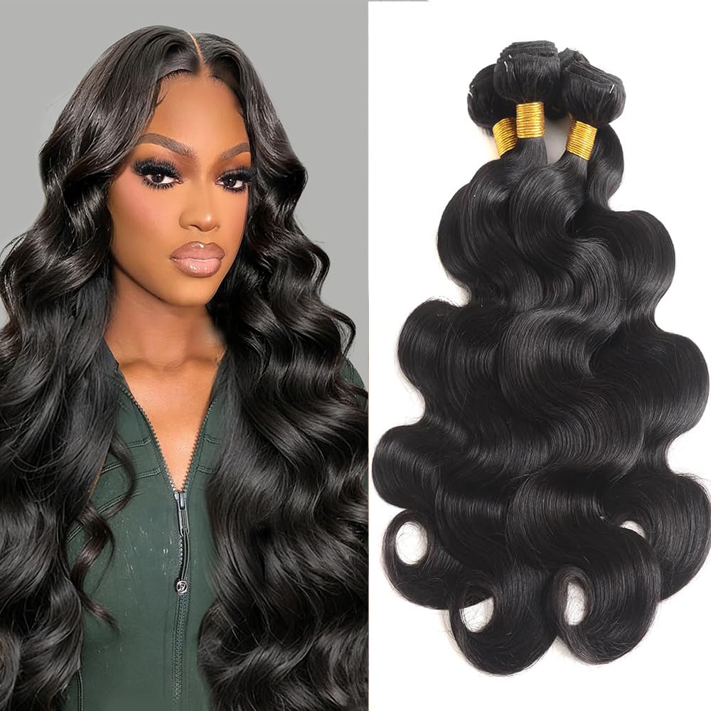 12A Body Wave Human Hair 4 Bundles 18 20 22 24 Inch 100% Remy Virgin Hair Weaves Extensions Body Wave Bundles Human Hair Soft And Silky Natural Black