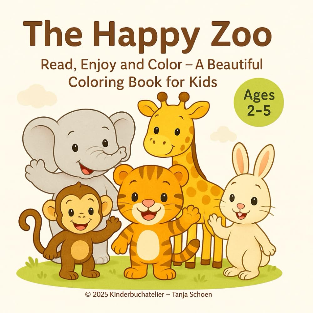 The Happy Zoo – Easy Animals Coloring Book for Kids Ages 2–5: Fun and Easy Animal Coloring Book for Toddlers and Preschool Kids, Ages 2–5