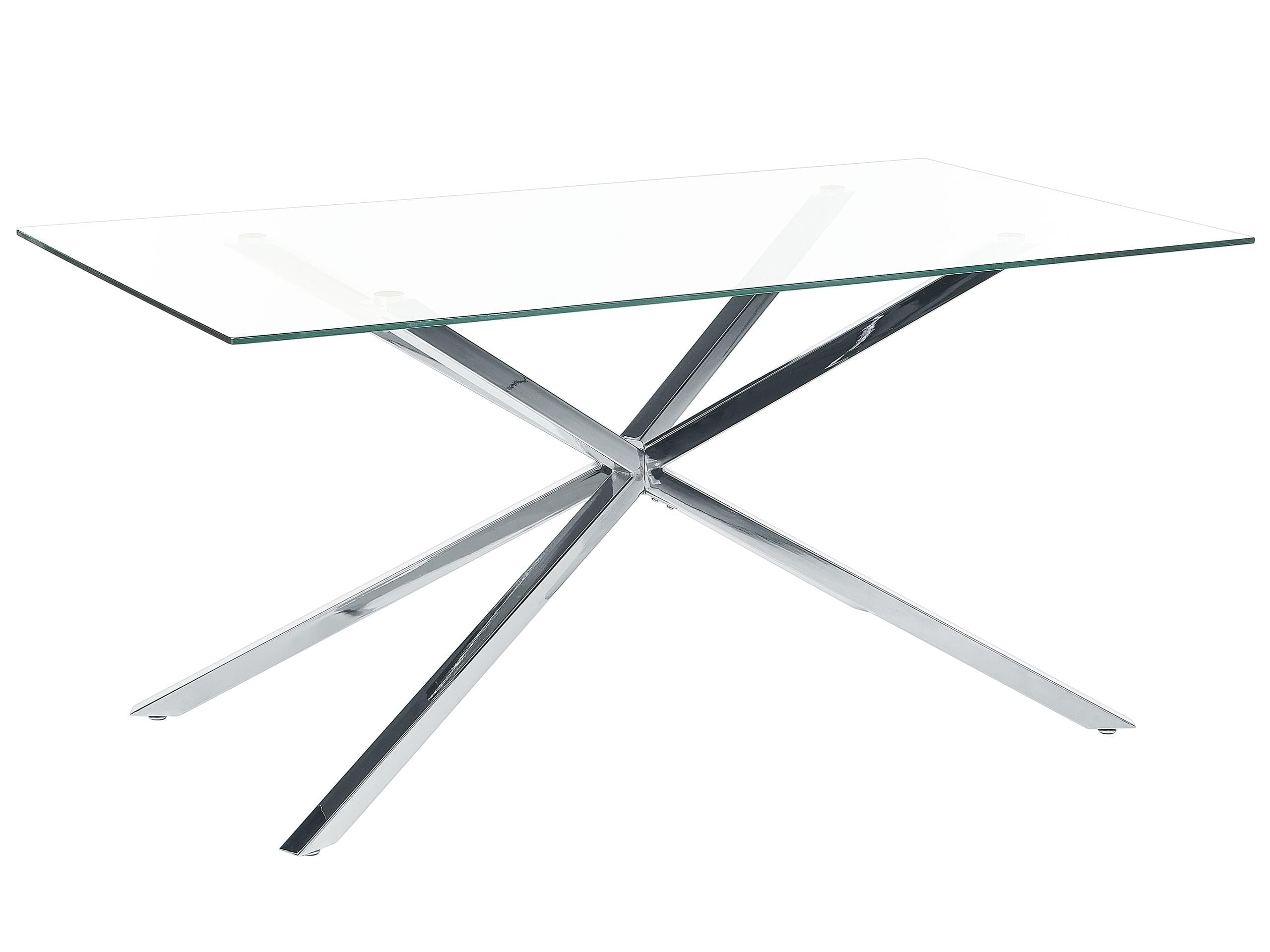 Beliani Mesa de Comedor Rectangular 160 x 90 cm Tablero de Vidrio Templado Transparente Patas Plateadas Cora