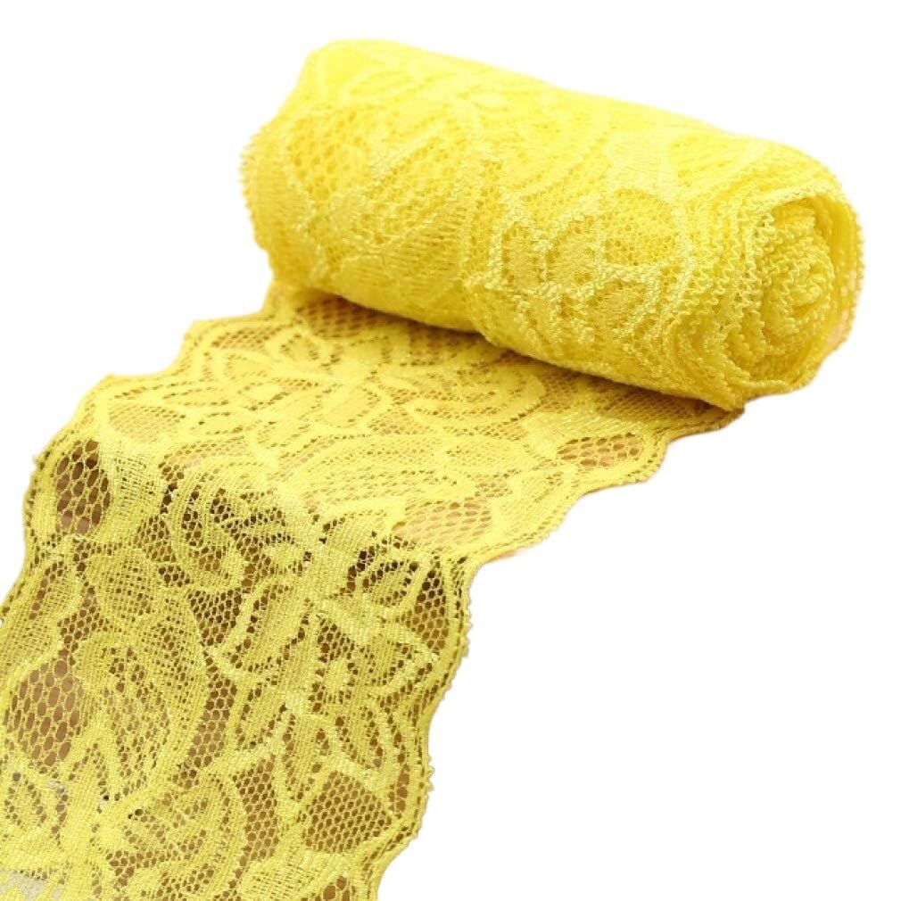 Cinta elástica con estampado Floral de LICRA con adorno de encaje de 8cm for envolver lazos for el pelo de boda(Navy Blue)