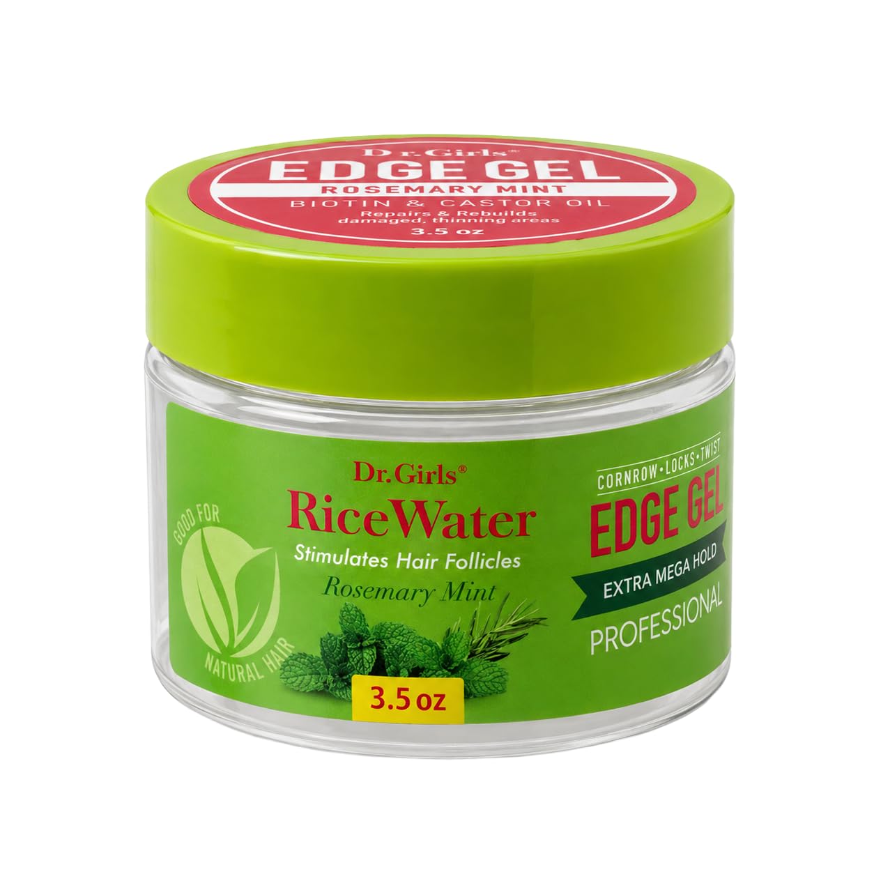 R&B Collection Dr. Girls Rice Water Edge Gel – No Flaking, Extra Mega Hold for Cornrows, Locs & Twists with Biotin, Castor Oil 3.5oz (Rosemary Mint)
