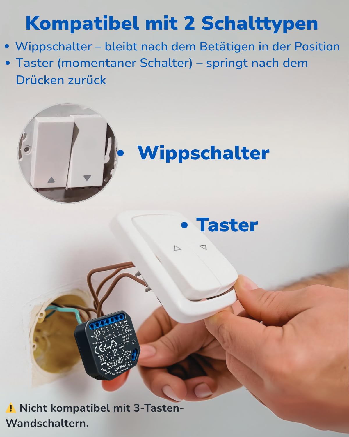 LoraTap WLAN Rollladenschalter-Modul 2er Set: 0–100% Öffnung per App