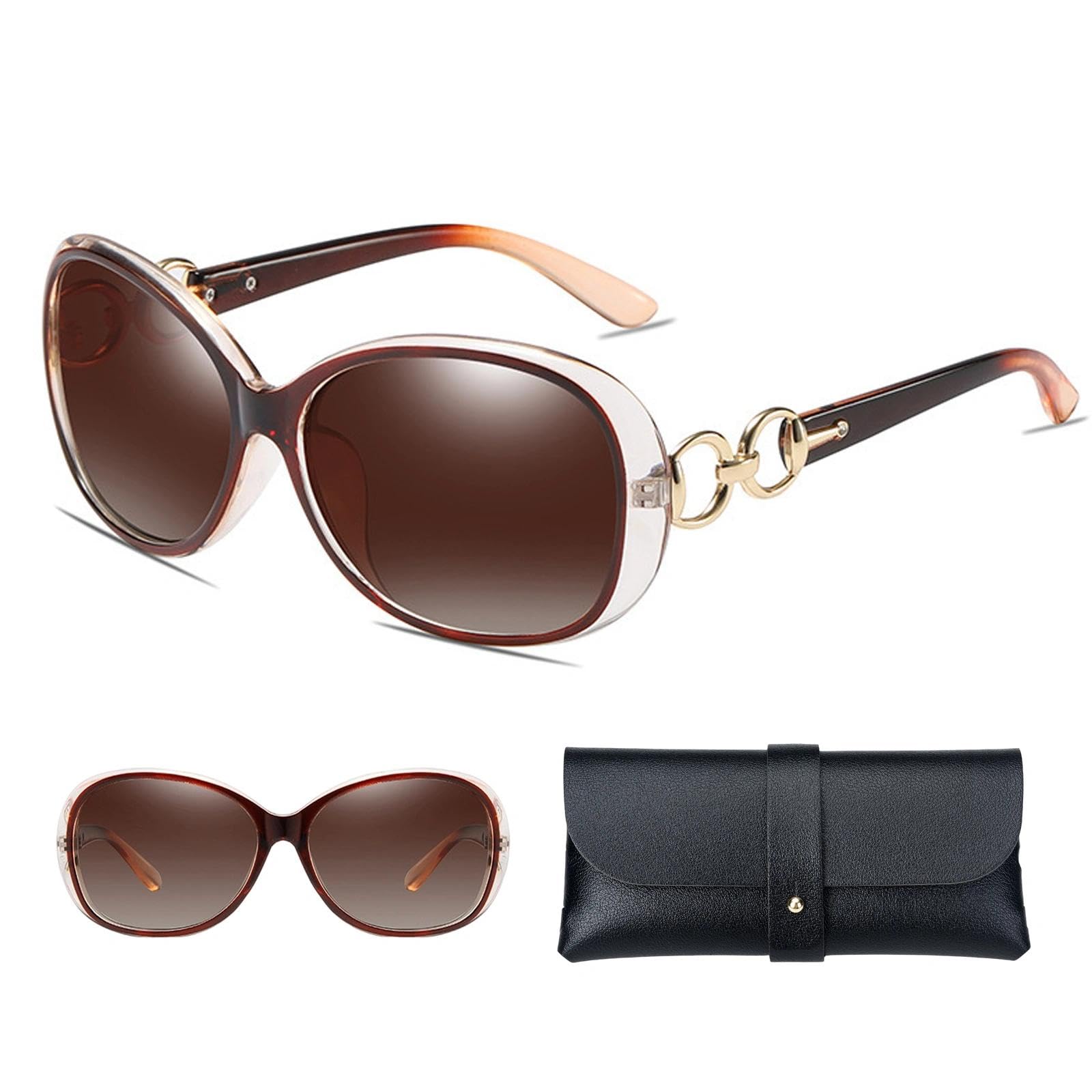 ZXTGBQ Gafas de Sol Mujer Hombre Marrón Polarizadas Grande Tamaño Retrospectivo Marco UV400 Protección