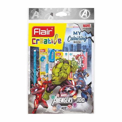 Flair Creative Series Marvel Avengers Stationery Kit | Combination of 34 Assorted Items | Smart Kit for Your Creative Need & Fun Learning | Ideal Gift Set for Kids | Pack of 1