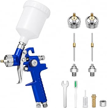 Mini HVLP Air Spray Gun Kit with 0.8mm & 1.0mm Nozzles, 125cc Cup for Automotive Touch Up & DIY Projects, Professional Paint Sprayer