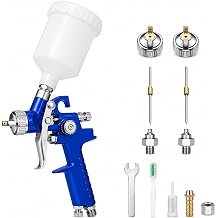 Mini HVLP Spray Gun Gravity Feed Air Spray Gun with 125cc Paint Cup, Adjustable Fluid Pattern & Air Control, Automotive Touch Up Paint Gun for Car, Furniture, Metal & DIY Projects 1.0mm Nozzle