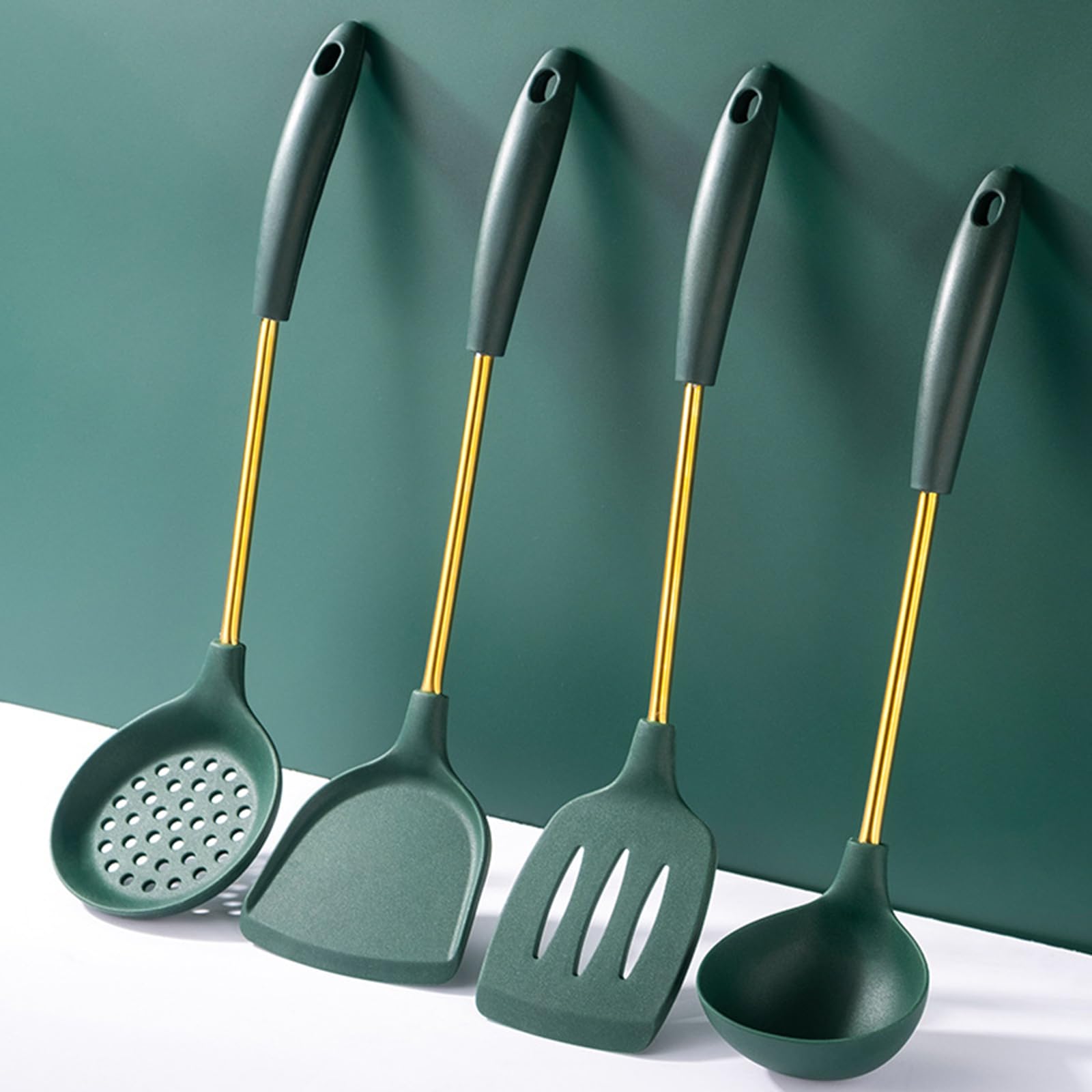 HTTGDGDH Silicone Cooking Utensils Set - Heat Resistant, Dishwasher Safe With Stainless Steel Handle, 5 Piece Kitchen Gadgets For Nonstick Cookware,