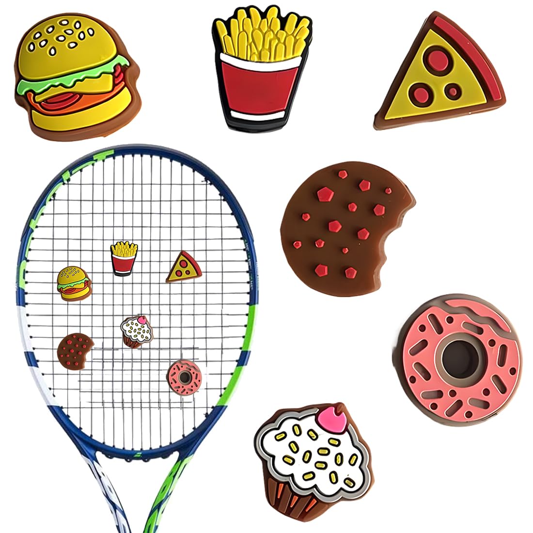 6 Piezas Amortiguadores de Tenis Antivibradores de Raqueta Tenis Amortiguador Vibraciones Estilo Hamburguesa Pastel Papas Fritas Amortiguadores de Silicona para Deportes de Tenis Al Aire Libre