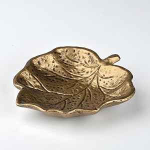 ZSHAWN Decorative Leaf Jewelry Dish, Vintage Brass Cast Iron Trinket Tray