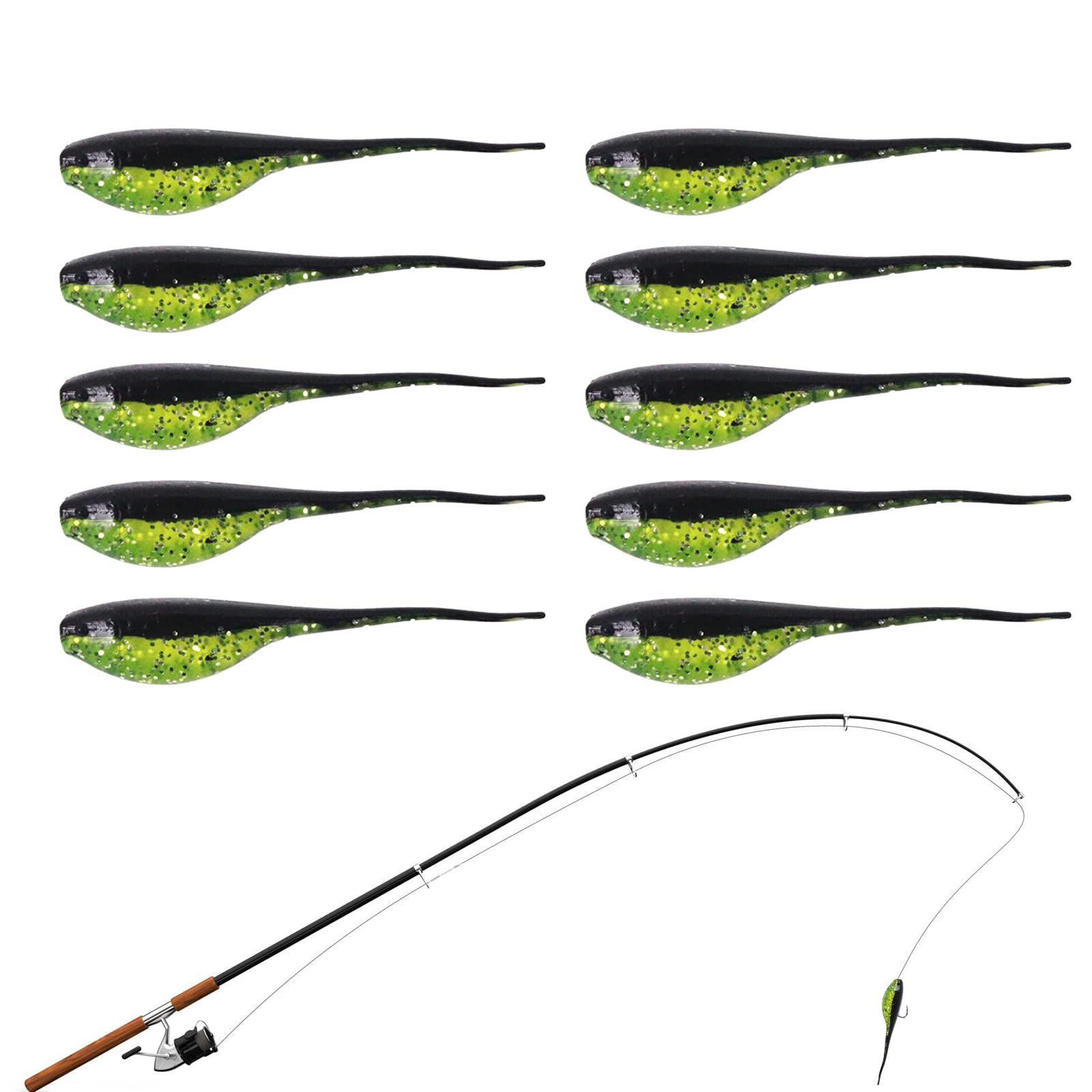 Mini Bait,Elastic Fishing Baits | Green Attractive Lures Baits Super Soft Flexible Bionic Equipment for Pike Bluegill Sauger Shad