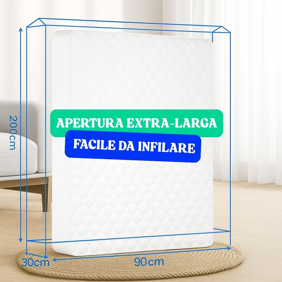 Dreamway Custodia Materasso Singolo per Trasloco e Deposito - Materassi Singoli Robusto con Cerniera - Celofan per Coperture Perfetto per Conservazione, Trasloco - Materasso Singolo 90x200 cm