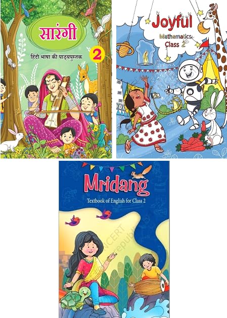 ncert Class 2 textbook set Hindi, Mathematics and English Textbooks Set – Sarangi, Joyful, Mridang, 3 Books latest edition