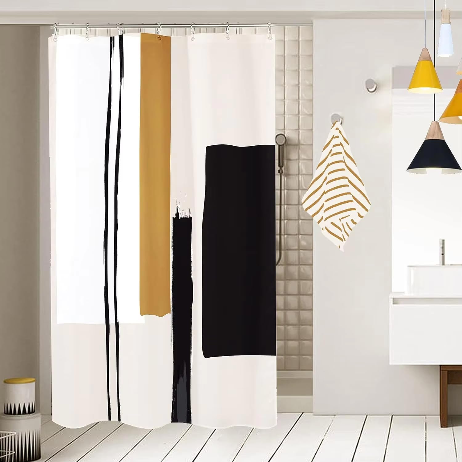 KELAIMI Modern Geometric Simple Shower Curtain,Abstract Geometric Bathroom Curtain,Waterproof Washable Bathtub Curtains with Hooks Style 1 90X180Cm