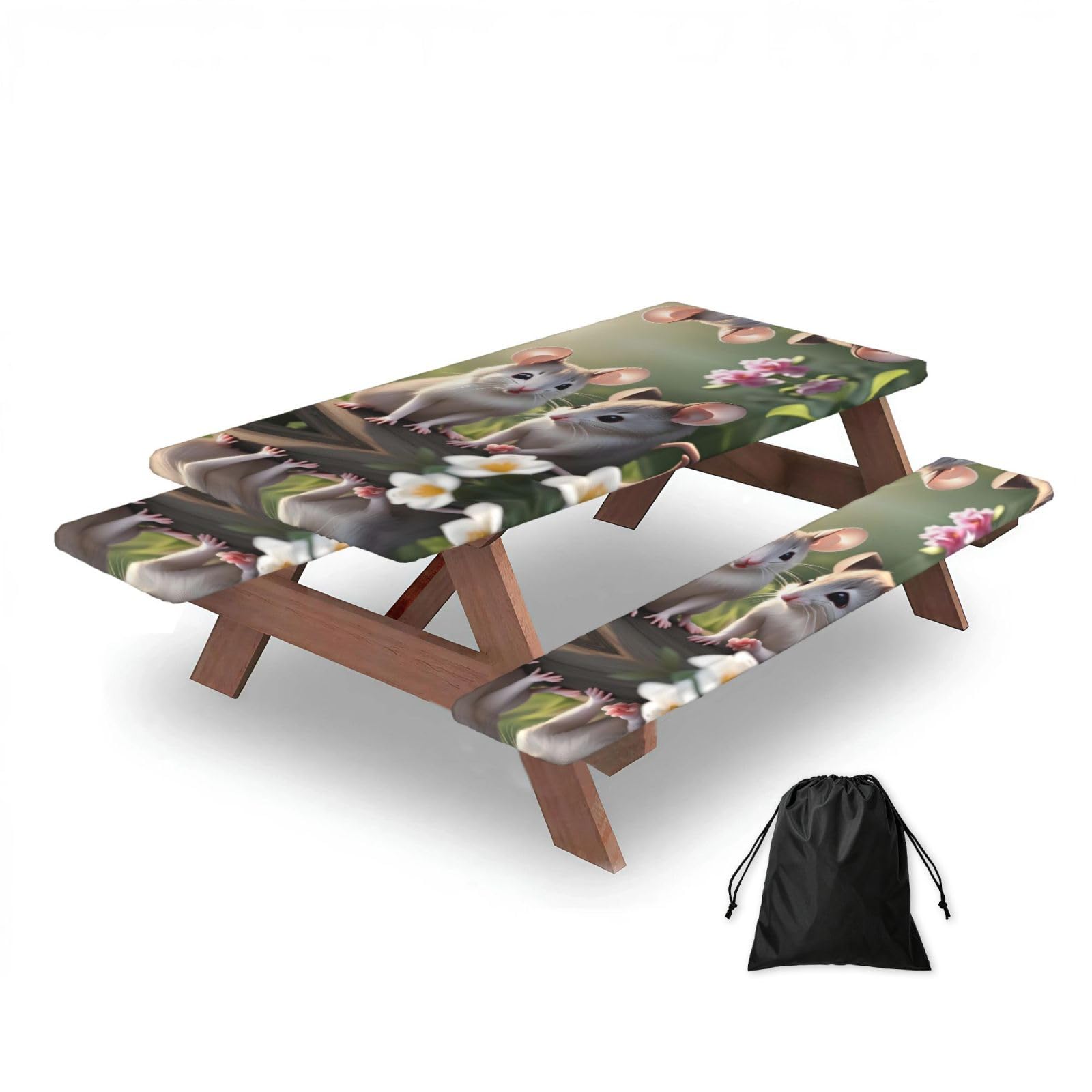 Zqytgfdc Black Mouse In Love Rectangular Water-Repellent Picnic Tablecloths, Outdoor Camping, Picnic, Bbq