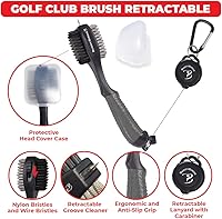 Vista 2 de Cepillo retráctil para palos de golf Cepillo doble de gran tamaño, agarre ergonómico, limpiador de ranuras retráctil y cordón