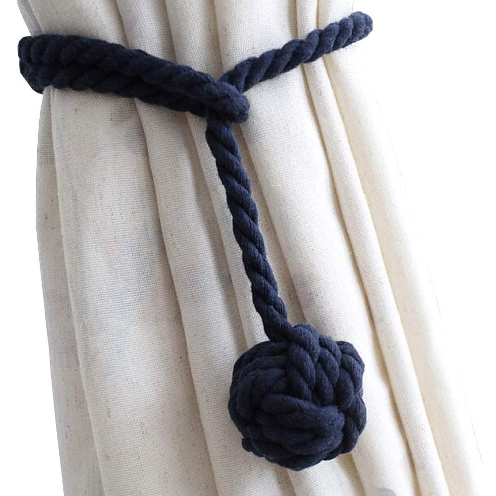 Melaluxe 2 Pack Curtain Tiebacks - Heavy Duty Curtain Rope Tieback, Handmade Rural Decorative Curtain Holdbacks (Navy Blue)