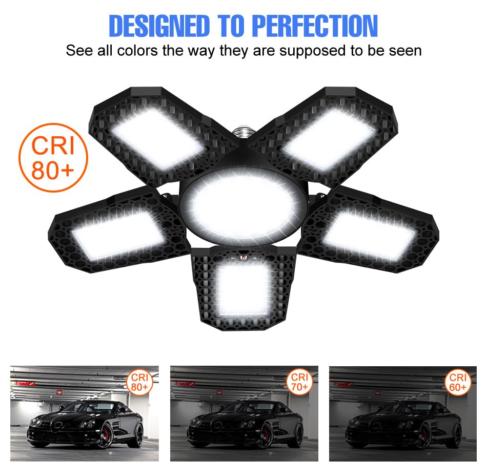 WENNI 200W LED Large Area Foldable Commercial Lighting E26 E27 Workshop Lights 100-277V Deformable Garage Light 110V Adjustable — view 3