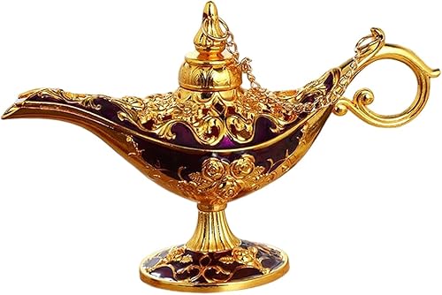 Genie Lamp Myth Wishing Light - Disfraz de colección de metal con tapa extraíble, centro de mesa, centro de mesa, lámpara de estatua para decoración