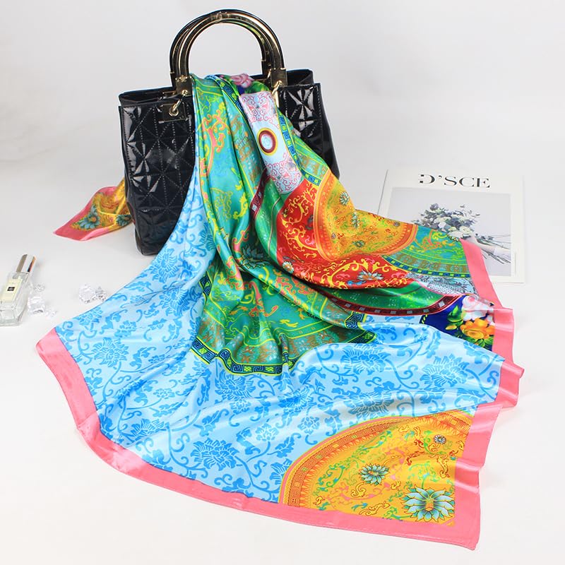 35 inch Silk Like Scarf Women's Fashion Pattern Large Square Satin Headscarf Headdress4