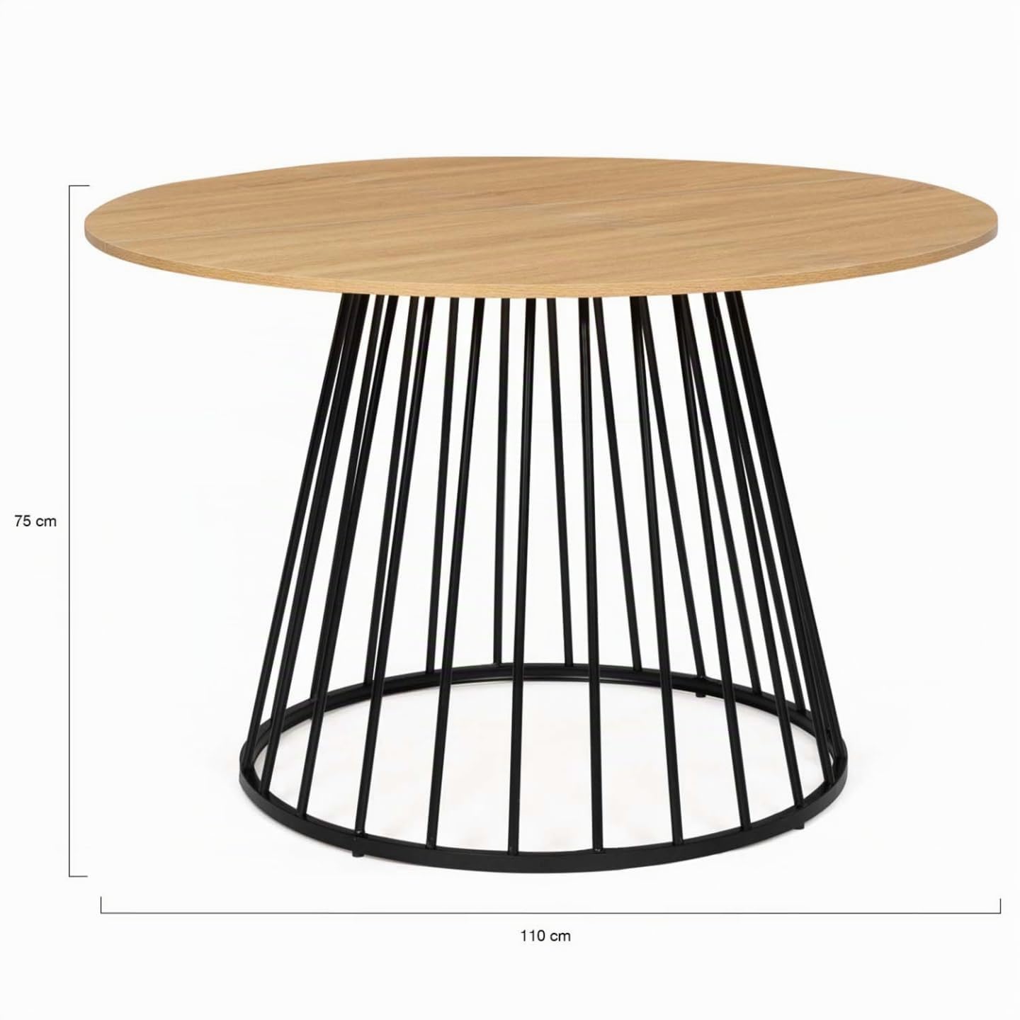 IDMarket - YUNA Tavolo da pranzo rotondo per 6 persone con piano in legno e gamba in filo metallico nero 110 cm
