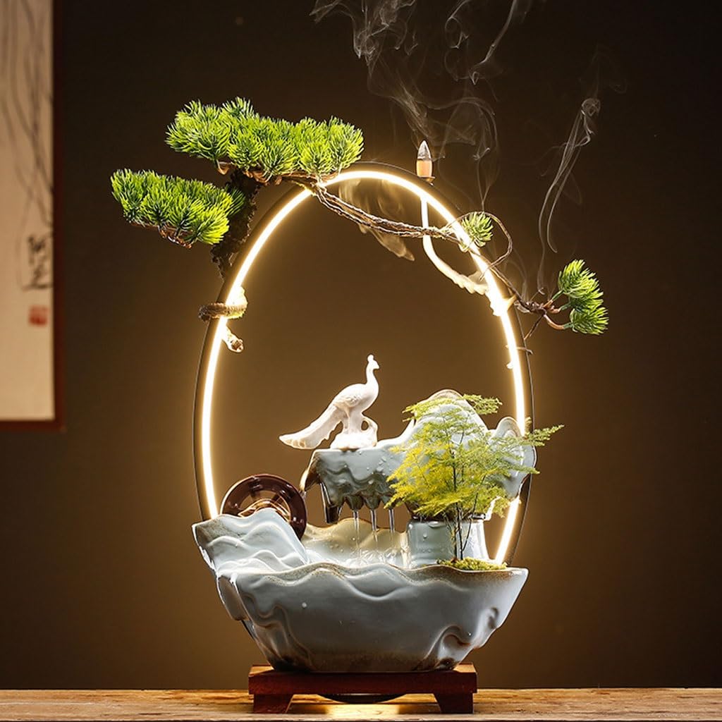 Fuente Decorativa de jardín, Fuente de Agua con Cascada, de cerámica, Feng Shui Zen, decoración para salón, Dormitorio, Oficina