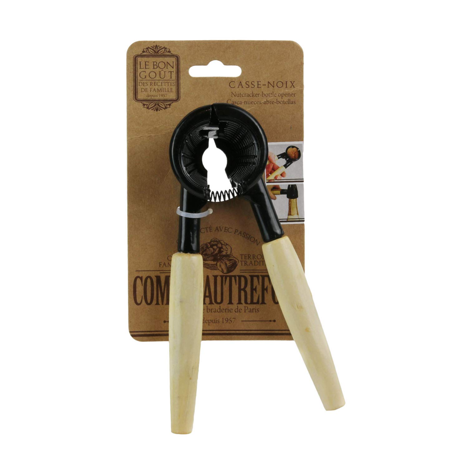 COOK CONCEPT - Casse Noix Ouvre Bouteille Avec Pince et Manche En Bois - Conçu Pour Noix et Bouteilles - Structure Métal Robuste - Dimensions Compactes