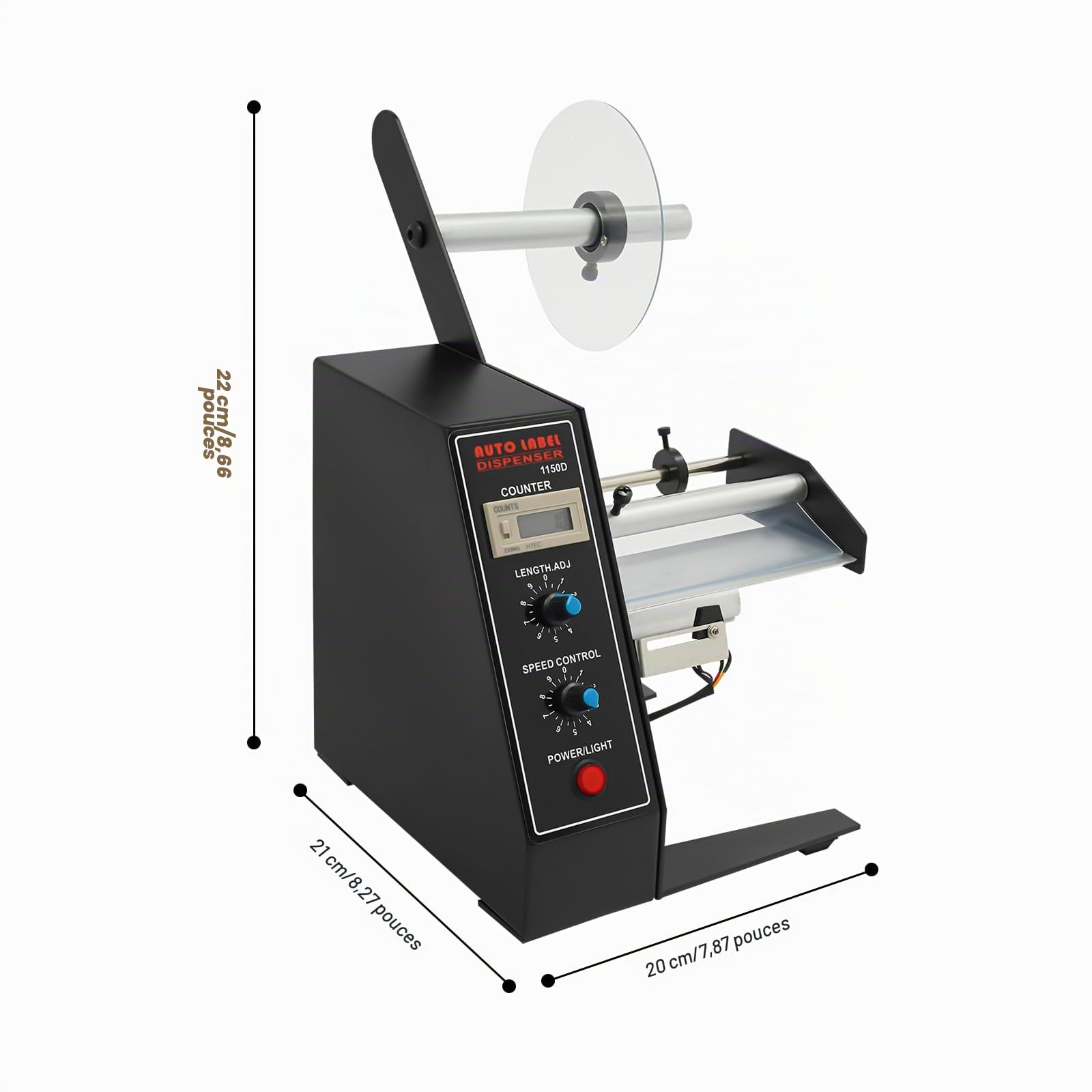 AL-1150D Distributeur Automatique d'Étiquettes Label Stripper avec Fonction de Comptage pour Étiquettes Auto-Adhésives de Codes à Barres de Sécurité etc Largeur 5-140 mm, Longueu