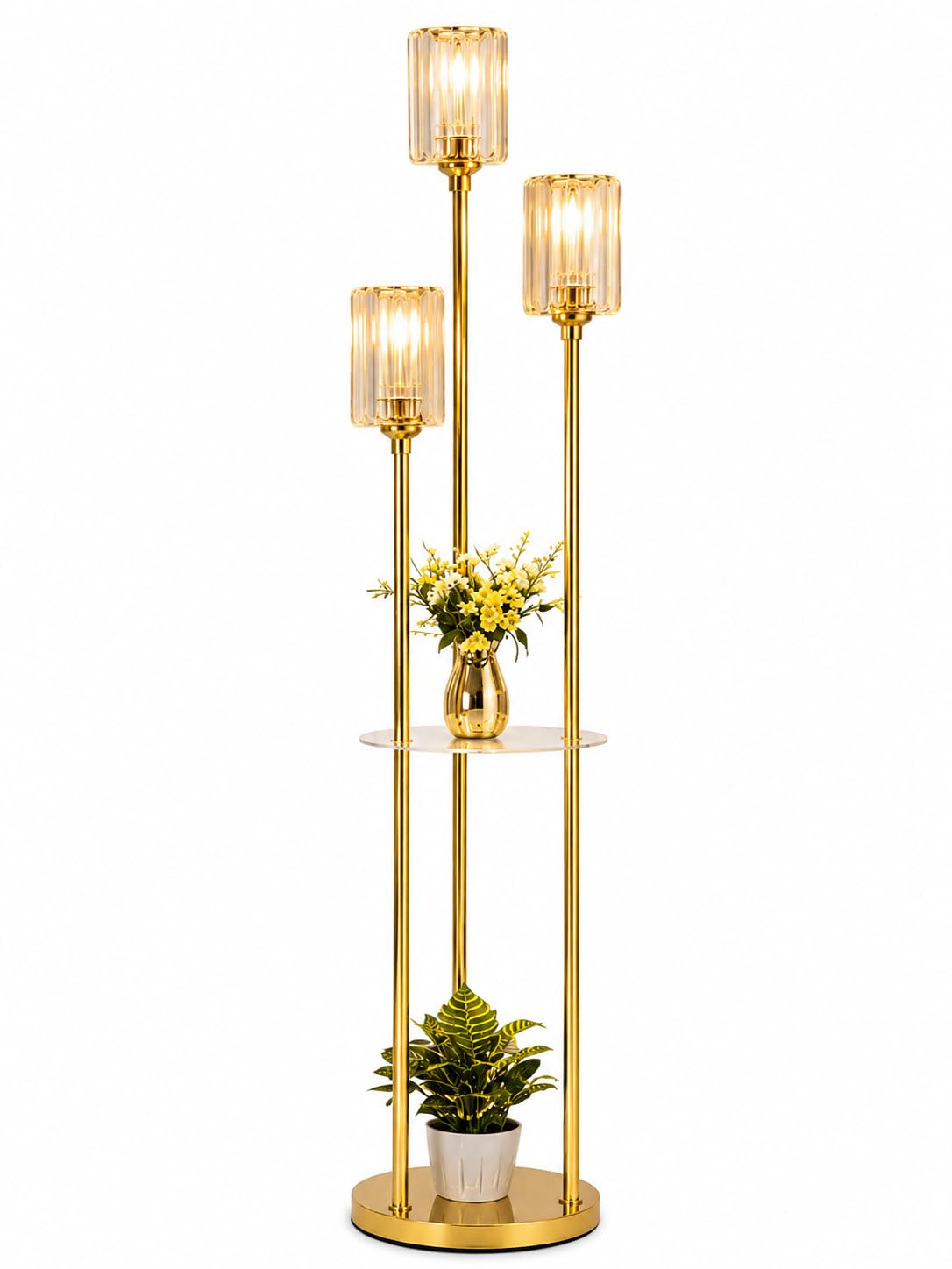 3 Light Decorative Floor Lamp with Round Table Shelf for Living Room Bedroom Home Office Corner Lighting and Modern Home Decor-image-45