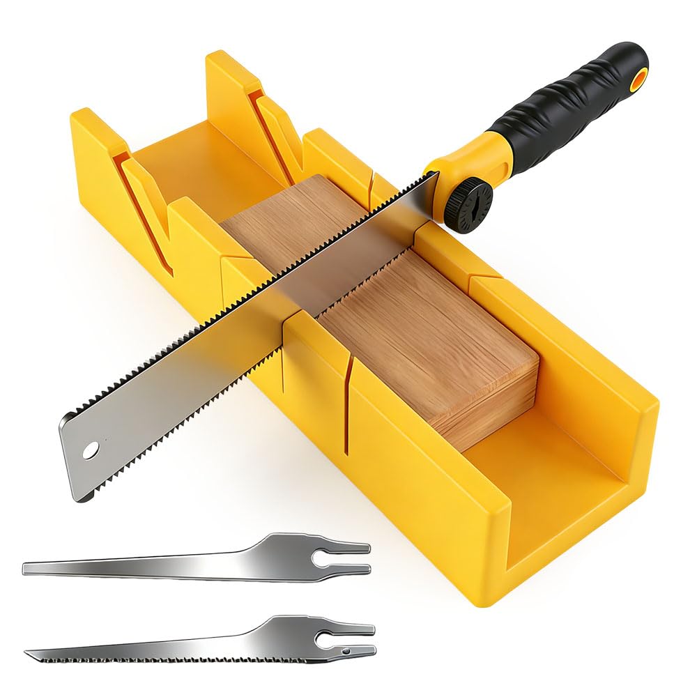 Juego de Caja de Ingletes, 4 Piezas, Caja de Ingletes con Sierra Japonesa para Madera, 3 Ángulos de Corte, Mango Ergonómico, Cortador Manual Para Carpintería, Bricolaje