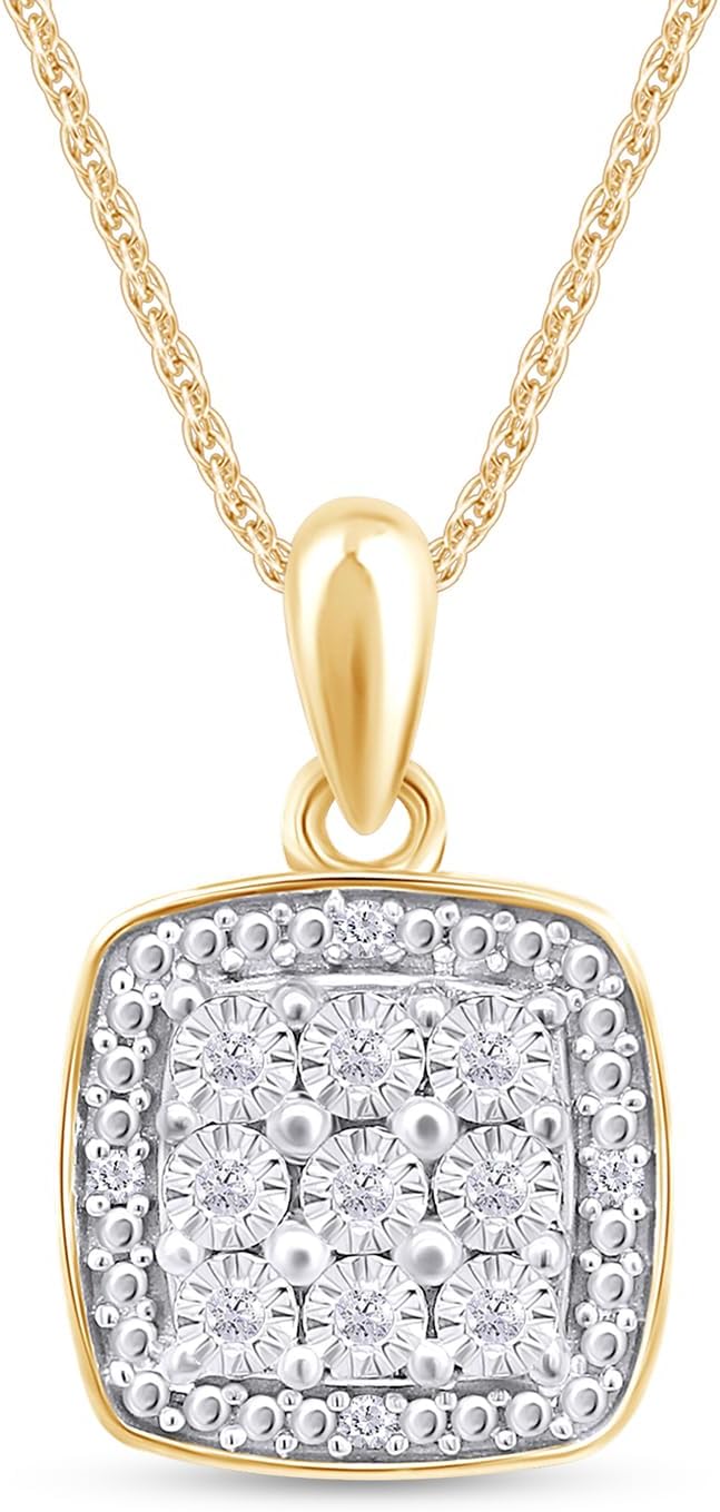 AFFY White Natural Diamond Square Shape Pendant Necklace in 14k Gold Over Sterling Silver