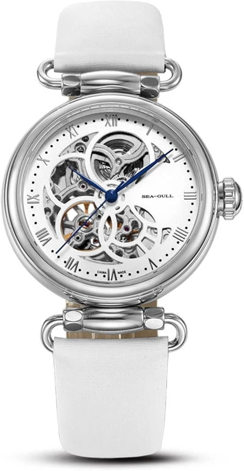 SEA-GULL Fashion Women's Watch Leather Strap Waterproof Skeleton Automatic Mechanical for Ladies Watch Necklace Set 6002L Series