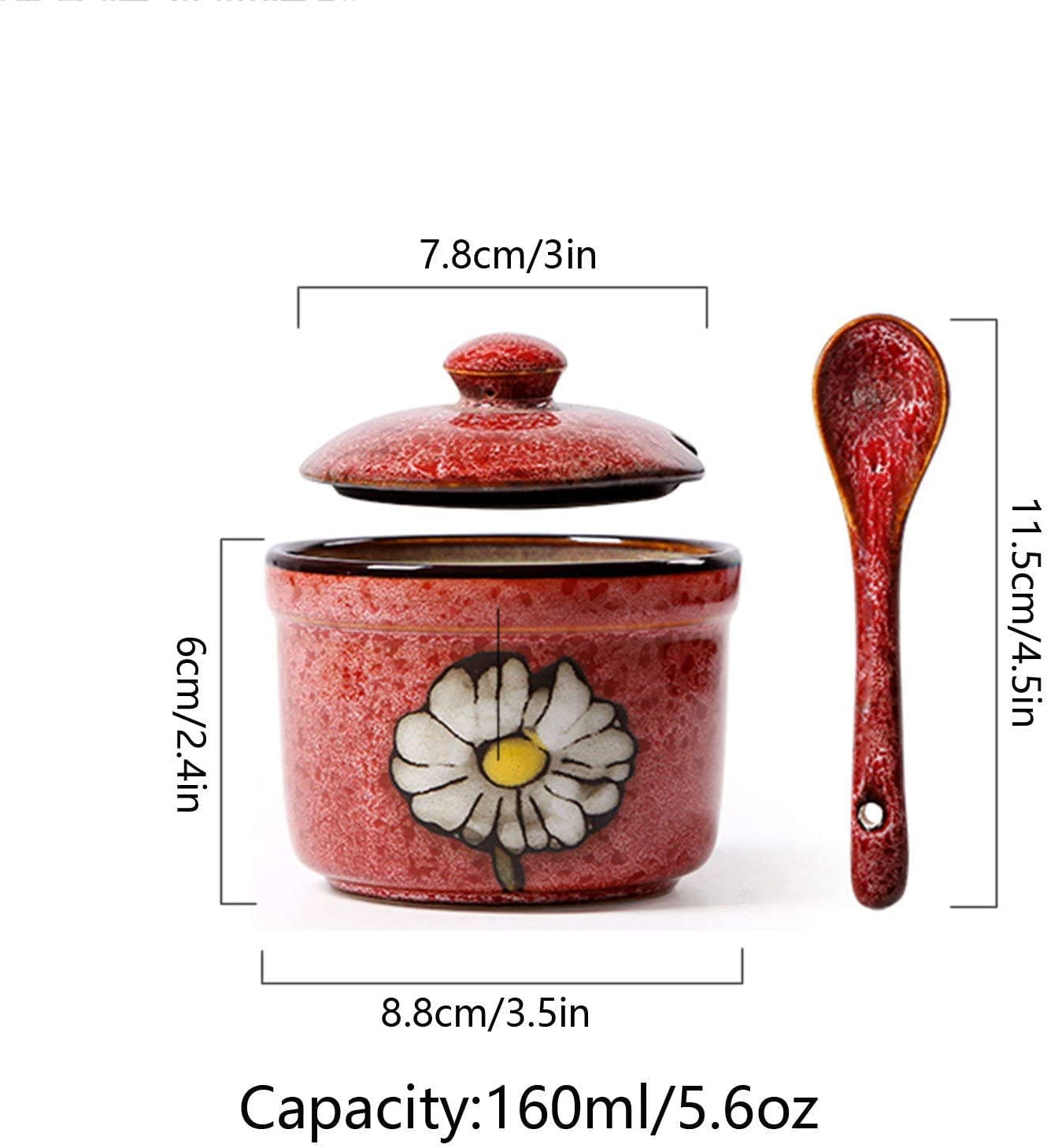 Azucarero de cerámica, jarra for crema, azucarero con tapa y cuchara, tarro for almacenar azúcar, azucarero, recipiente for azúcar, tarro for especias, bote for sal y azúcar, bote for condimentos, roj
