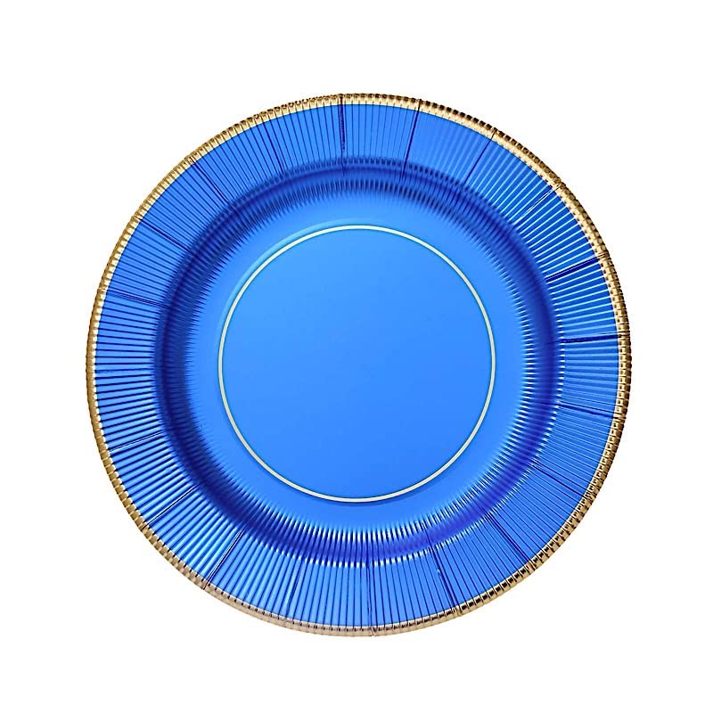 25 Royal Blue 13-inch Round Disposable Paper Charger Plates Metallic Trim for Weddings Parties Birthdays Receptions Events Catering Buffet Dinnerware Tableware Decorations