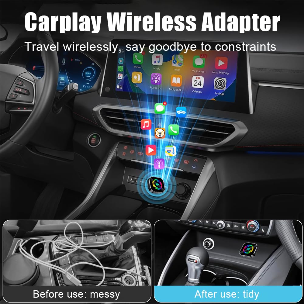 Adattatore wireless CarPlay 2025, Dongle CarPlay Wireless Car Play Adattatore Bluetooth 5.0 Plug & Play, Mini USB Car Play Adattatore di facile installazione adatto per auto post 2016