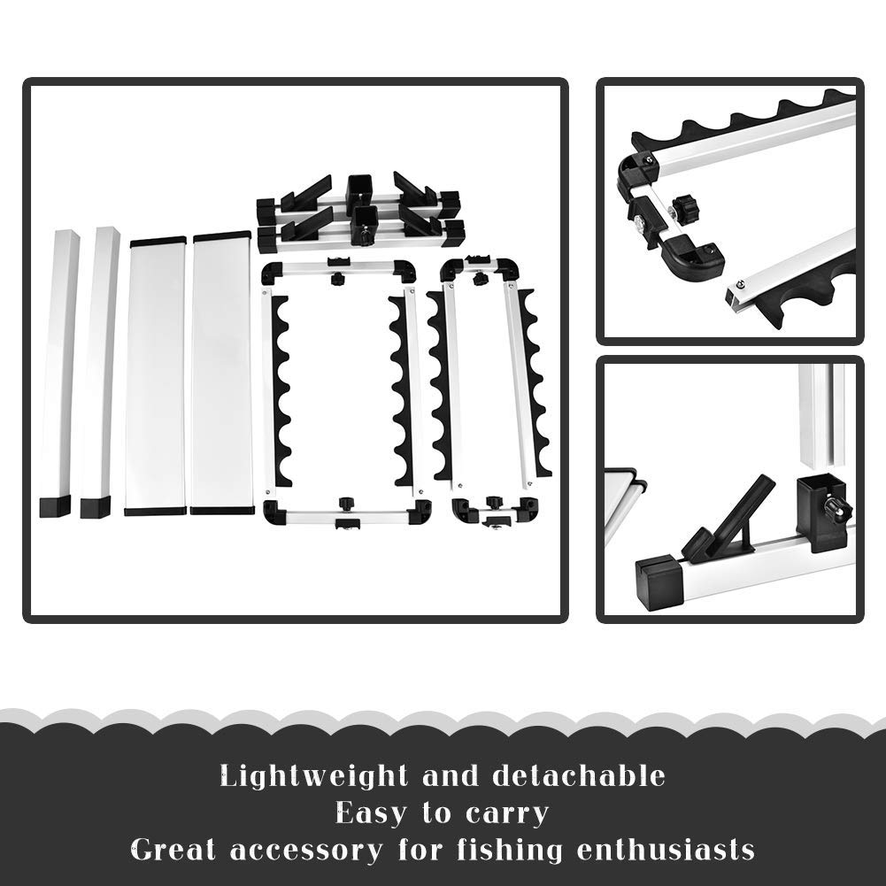 Wakects Leichter Angelrutenständer, Fishing Rod Storage Rack für 12 Ruten, 44,5 x 50 x 32,5 cm, Schwarz + Silber