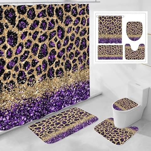 Litabel Purple Leopard Print Shower Set Cover