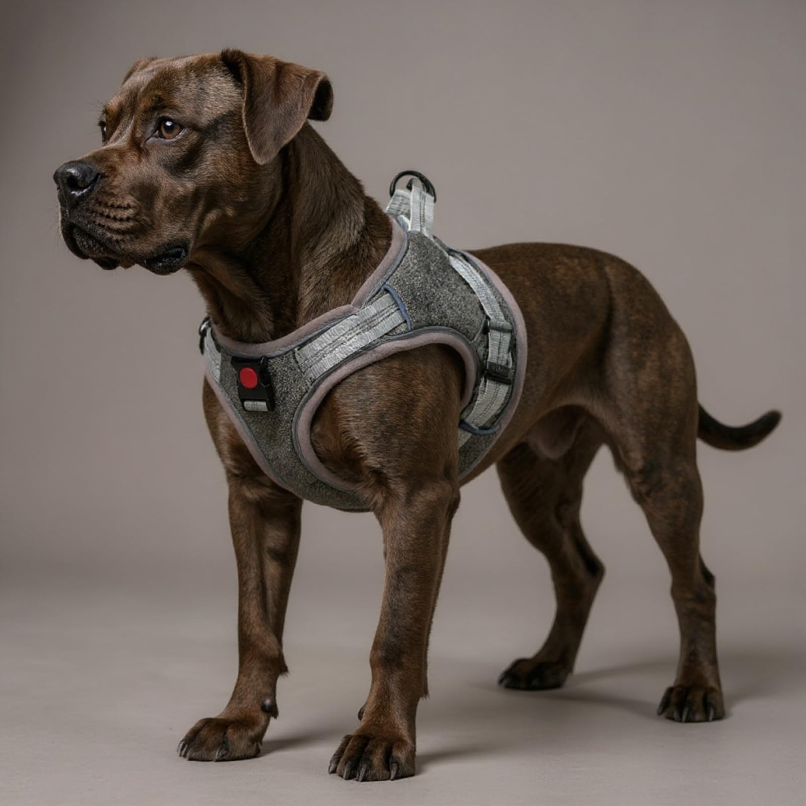 Hundegeschirr Grau XL, Hals 23,6 bis 31,5 Zoll, Brust 27,6 bis 37,4 Zoll, stark reflektierend, weich gepolstert, aus Polyesterfaser, bequem für tägliche Spaziergänge