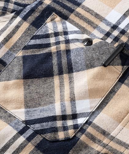 JACKETOWN Men's Flannel Long Sleeve Hoodie Shirts Casual Button Down Plaid Shirt Jackets Stylish with Pocket Beige - image 4