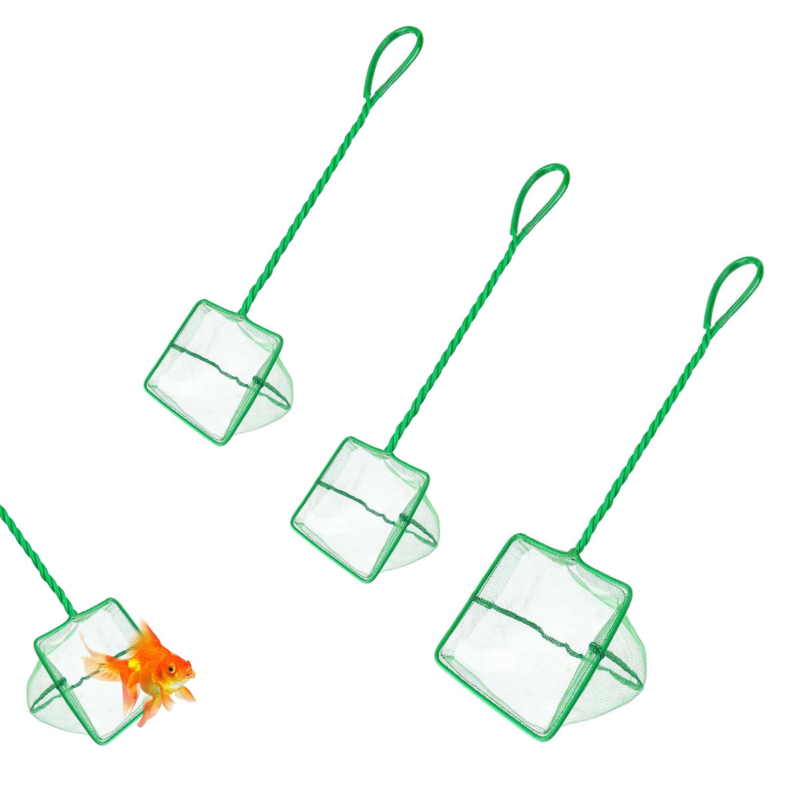 Xmart 3 Piezas Verde Red de Pesca para Acuarios Red de Aterrizaje Red Peces Pequeños de Acuario Cuadrado Redes Gambas para Estanque Pecera Captura de Peces Pequeños y Camarones (2 Tamaños)