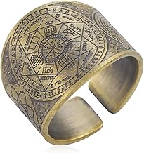 Seven Archangels Retro Style Solomon Seven Pointed Star Magic Circle Men's Bronze Stainless Steel Guard Ring, Trendy Accessories, Jewelry Gifts (Size 8, Adjustable Opening)