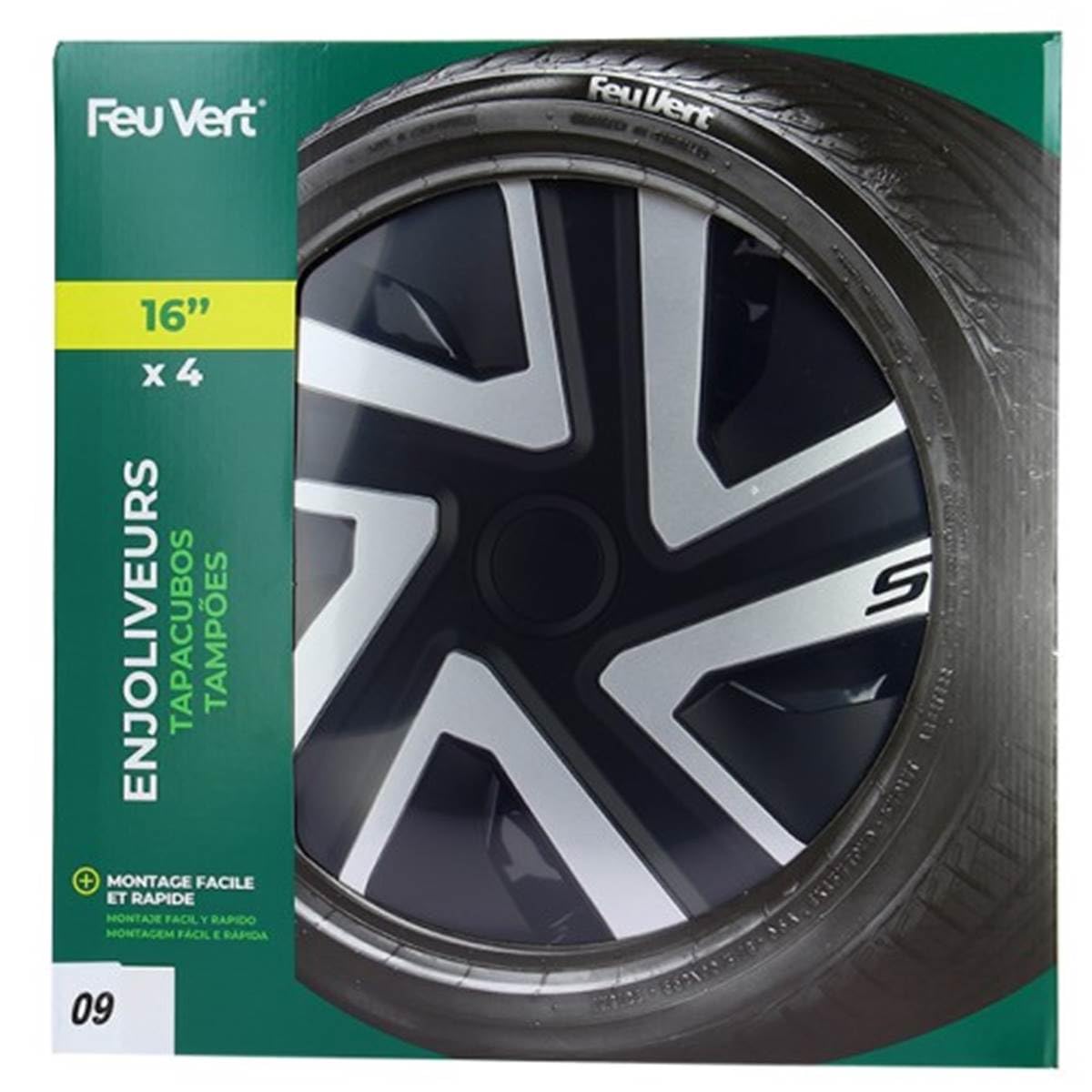 Juego de 4 Tapacubos 16" Feu Vert 09: Universales, Bicolor Negro/Gris