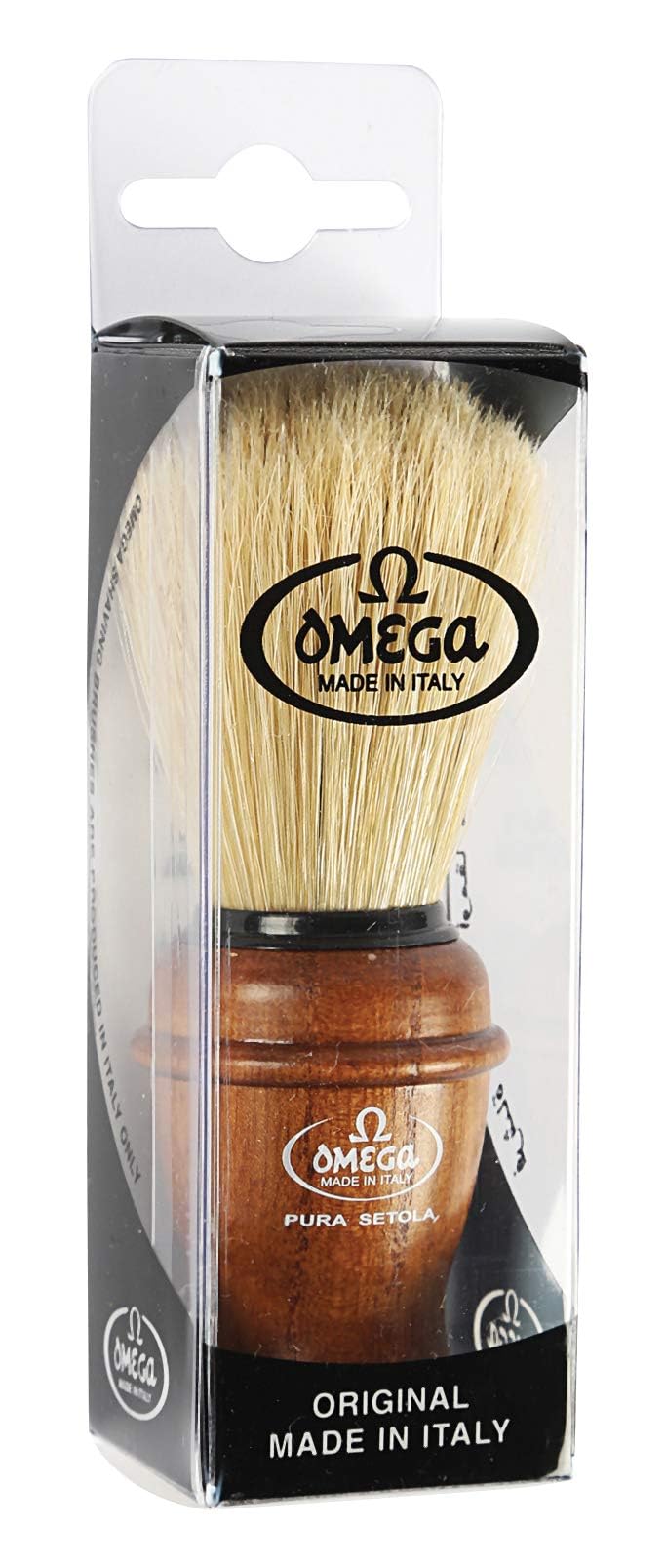 Omega Cepillo de afeitar de pelo de jabalí con mango de madera de ceniza