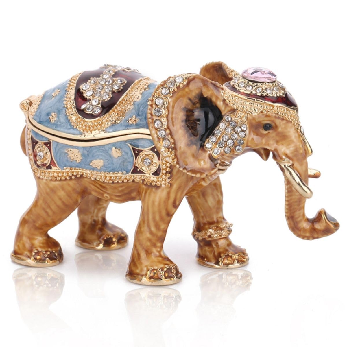 NIODAYNIODAY Hand Painted Trinket Box Enamel Vintage Jewelry Box Elephant Hinged Metal Jewelry Organizer Decorative Treasure Box Unique Gifts for Animal Lover