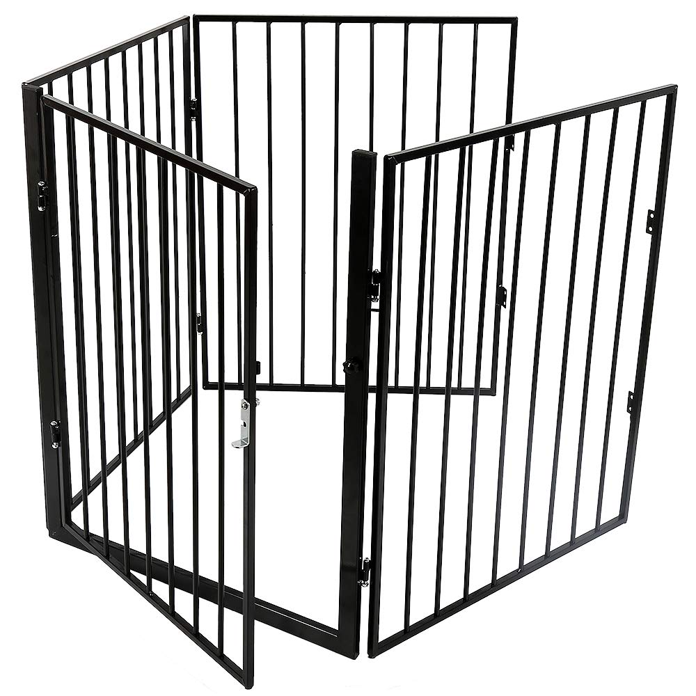 Parque infantil con puerta de seguridad, rejilla de protección para chimenea, plegable, 75 cm de altura, 4 elementos, color negro