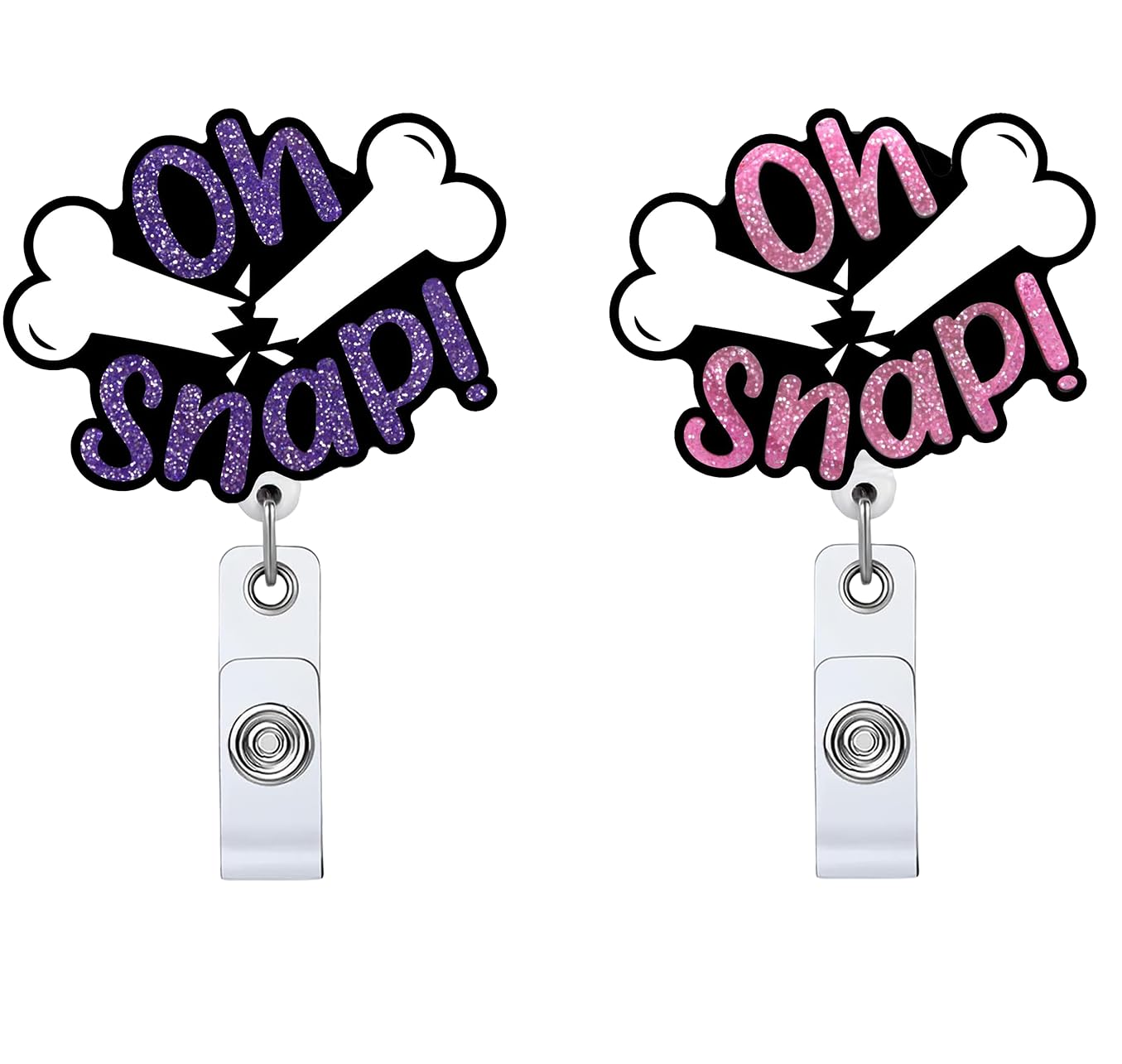 2P Oh Snap Retractable Badge Reel with ID Clip Name Tag Card Funny Broken Bone Gift for Nurses Office Worker Radiology X-Ray Orthopedics Nursing Student Alligator Clip