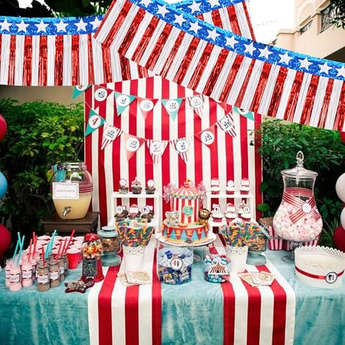 Image of BEISHIDA 3 Packs Metallic Foil Fringe Garland Star Red White Blue Wall Hanging Tinsel Fringe Banners for Car Floats 4th of July Memorial Day Patriotic New Year Party Decoration(30 Feet)