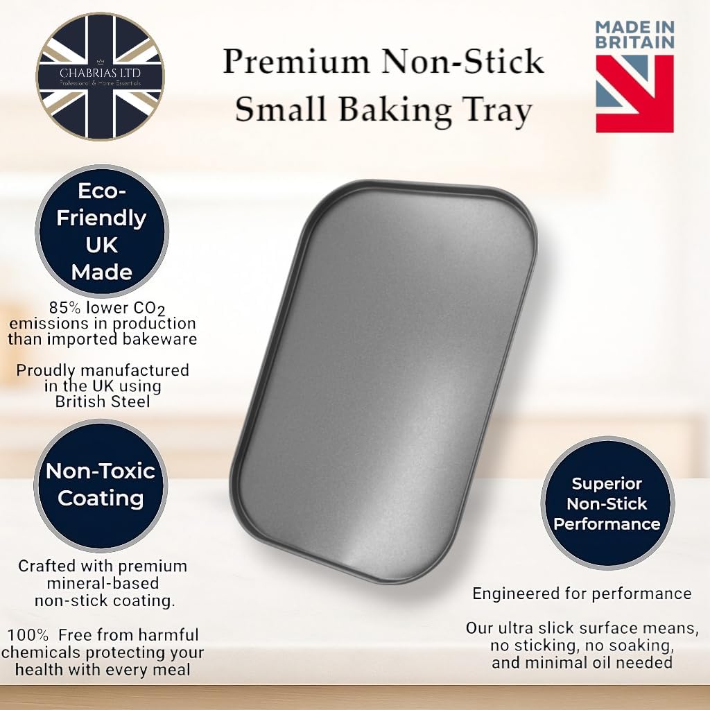 Great British Bakeware Non Stick Oven Baking Tray Roasting Small Twin Pack 24.1 x 16.5cm, Cooking, Oven Safe to 220°C, PFOA BPA Free Cookware, Baking Trays, Shallow, Made in England