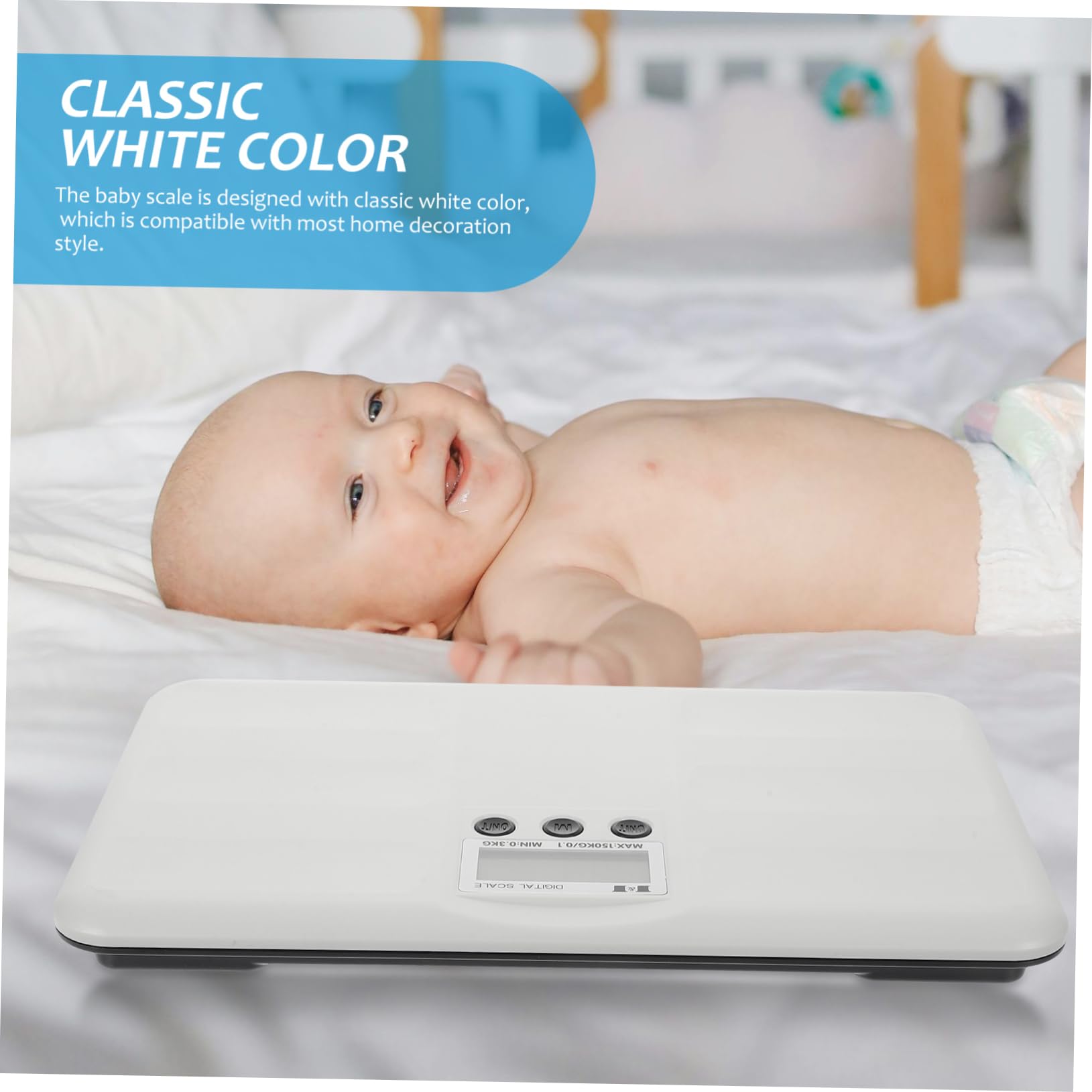 Elektronische Babywaage Haustierwaage 150kg, Weiße Kunststoffwaage | Digitale Anzeige, Einheitenumstellung, Flaches Klassisches Design, für Katzen und Welpen, 0, 3kg Start