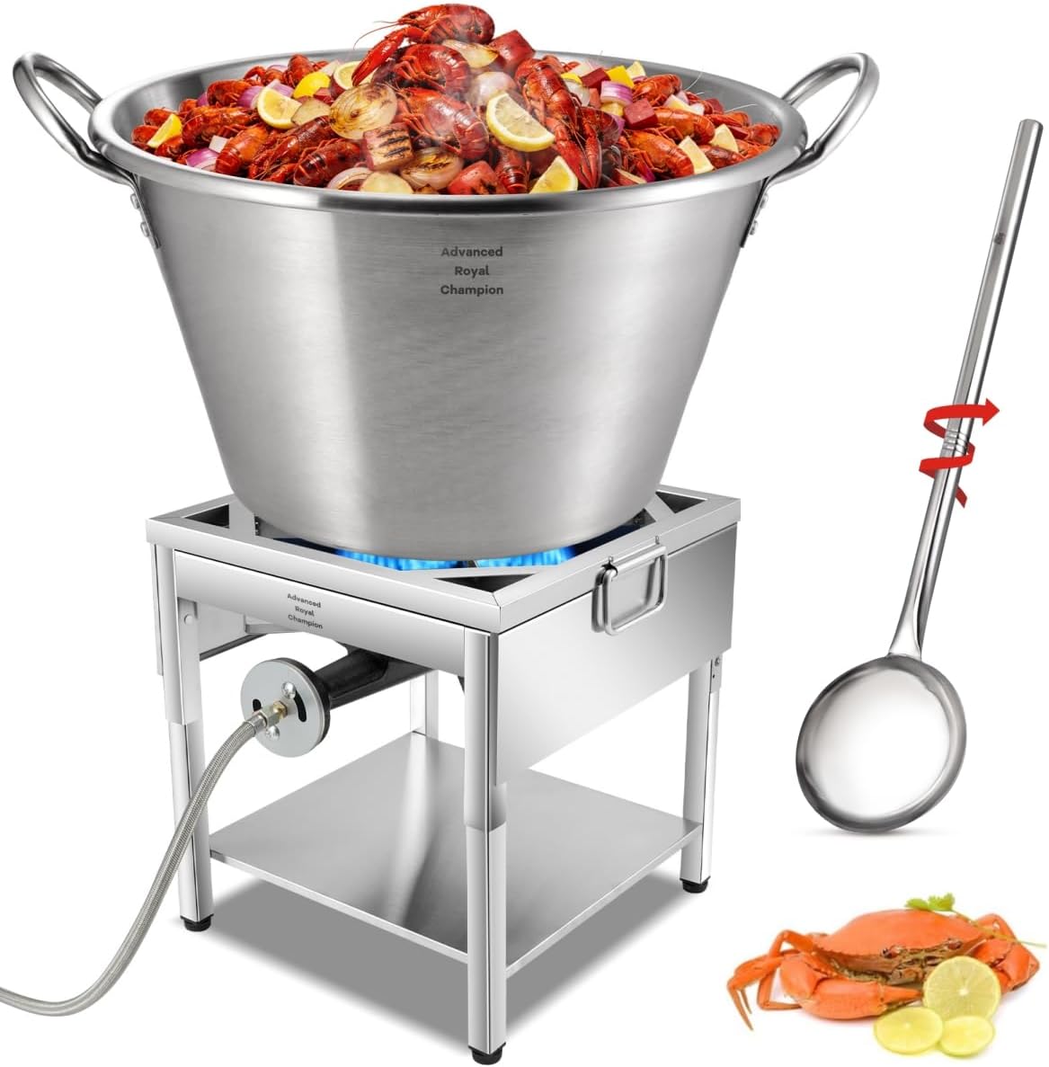 ARC 69QT Stainless Steel Mexican Cazo Para Carnitas Set, 200,000BTU Protable Propane Burner with Foldable Legs, and 36" Large Spoon, Great for Carnitas, Braising, Seafood Boiling (36 inch Spoon)
