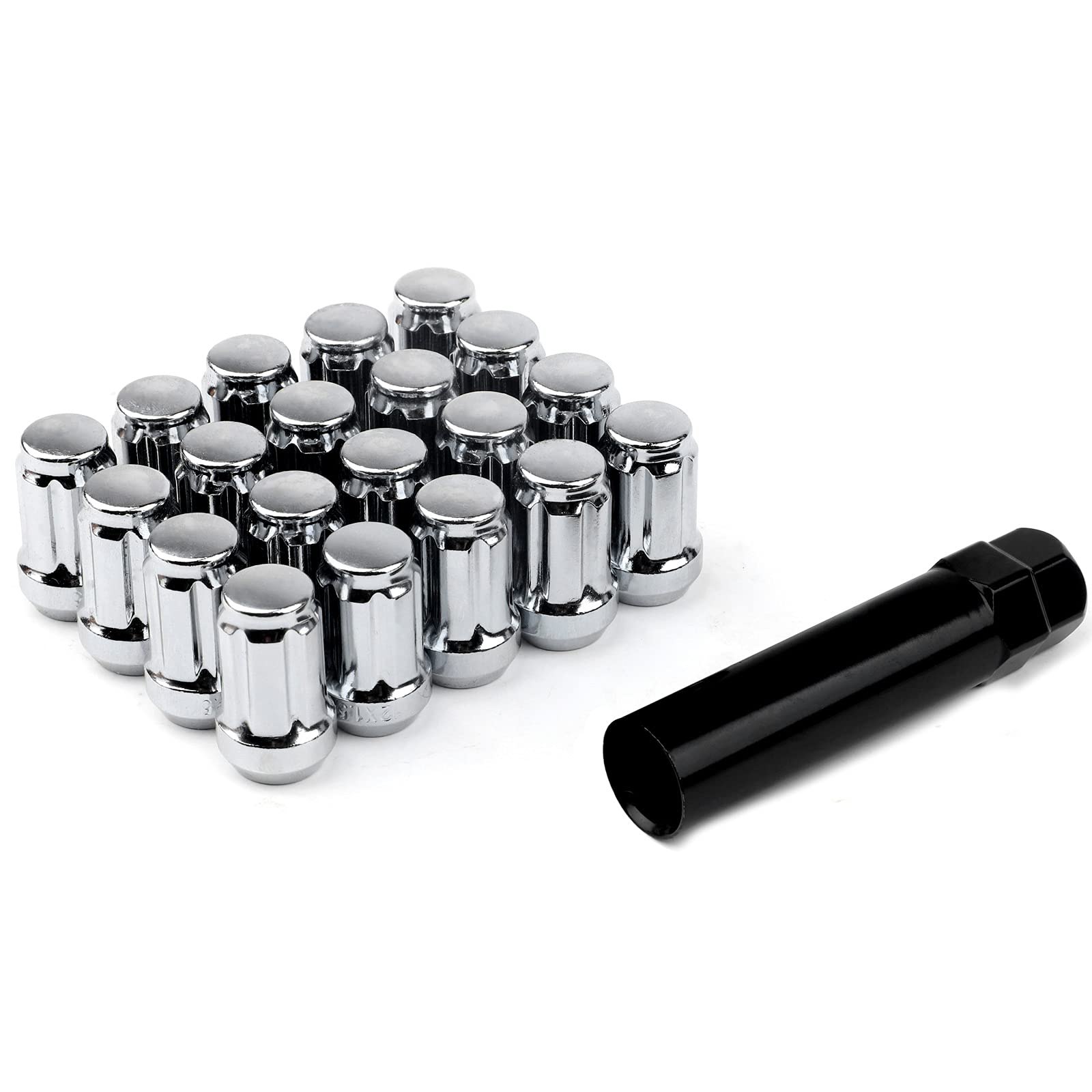 DCVAMOUS 20 PC 12x1.5 Lug Nuts Chrome 6-Spline Compatible with Toyota Honda -Ford-Acura 4 5 Lug Aftermarket Wheels - M12x1.5 Lugnuts 1.38" Tall Cone